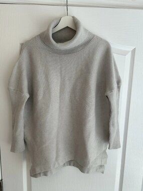 NEW Efan Women Turtleneck Oversized Sweater Ivory Ribbed Knit Small Trendy Tunic